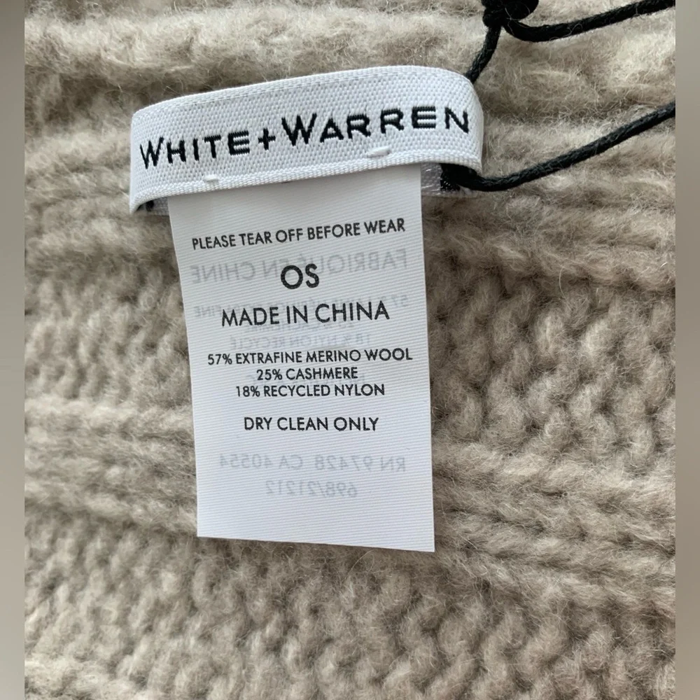 White + Warren Lofty Ribbed Cashmere Merino Wool Blend Scarf Warm Fog NWT